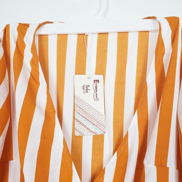 EVERKAKI BOHO STYLE MUSTARD STIPES DRESS SZ S - Picture 5 of 6